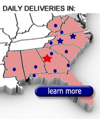Courier service locations in the metro Atlanta and metro Charlotte regions.